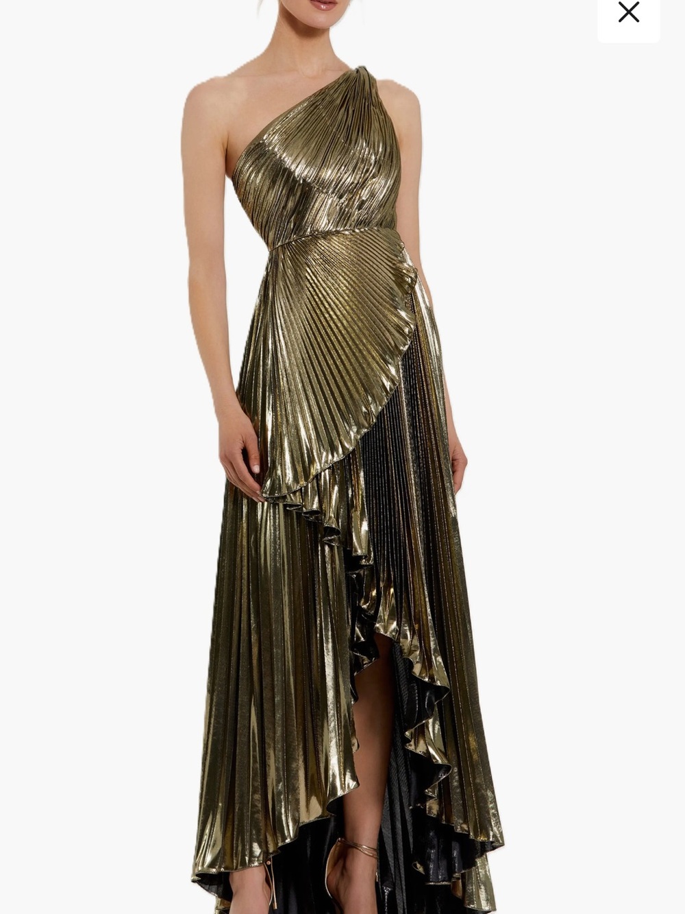 Mac Duggal | Pleated Metallic One Shoulder High Low Gown